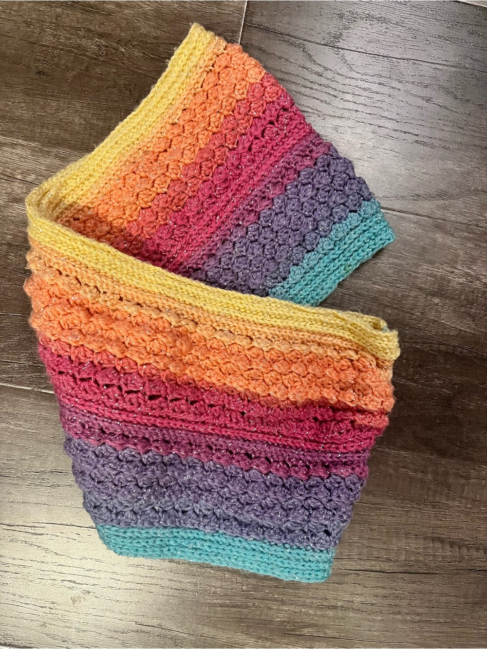 Handmade Crochet Kids Infinity Scarf Rainbow Sparkle Cowl Girls